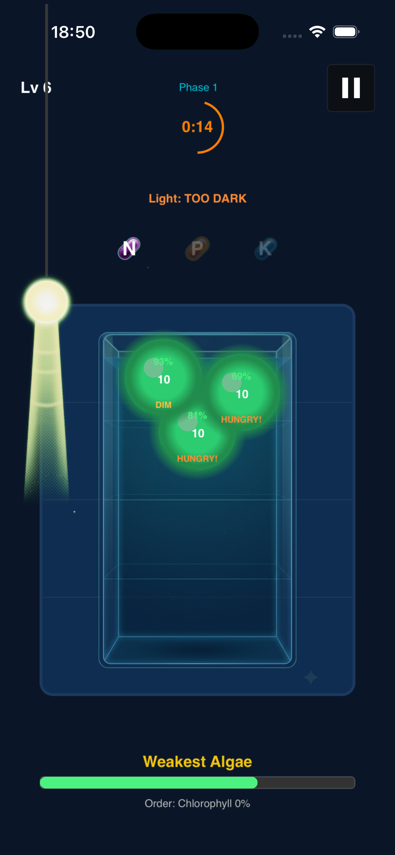 Algae World gameplay with light control